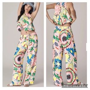 Anthropologie Maeve Fun Abstract Multicolor Wide Leg Pants Pajama Pull On